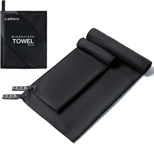 Aegero Camping Towel,2 Pack Microfiber Travel Sports Towel,Quick Dry-Super Absorbent-Ultra Compact-Ultra Soft-Lightweight.Suitable for Gym,Yoga,Trip,Beach,Shower,Backpacking,Pool(Black)
