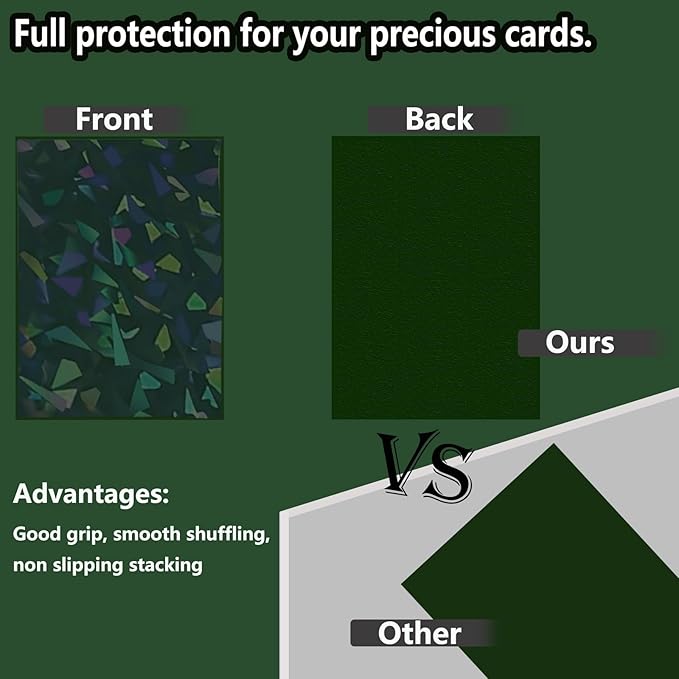 100 Count Green Card Sleeves for Trading Cards, Perfect Fit Shiny MTG Card Sleeves, Holographic Card Sleeve Fit for Magic, Photocard, TCG, Baseball/Sports Cards, Yugioh Card, Game Card 66 * 91 mm