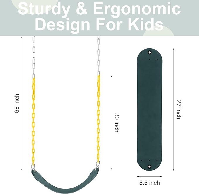 Take Me Away 2-Pack Heavy Duty Swing Seat with 66" Anti-Rust Chains & Quick-Connect Snap Hooks, 500lb Capacity Replacement Swing Set for Outdoor Playgrounds & Backyards