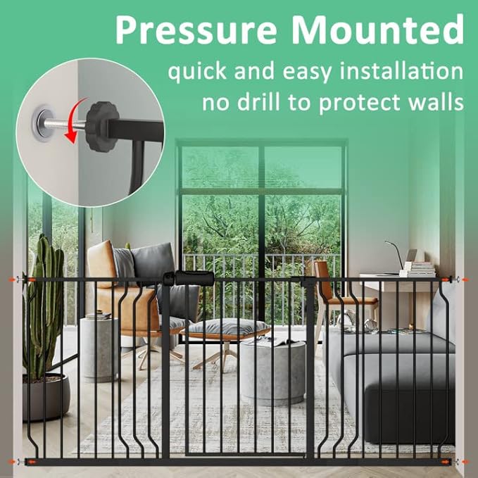 ALLAIBB Extra Wide Pressure Mounted Baby Gate Walk Through Child Kids Safety Toddler Tension White Long Large Pet Dog Gates with Extension for doorways Kitchen (29.13-33.86"/74-86cm, Black)