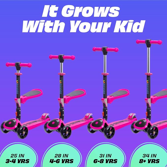 SKIDEE Kick Scooter for Kids Foldable 3 Wheel Scooter with Lean-to-Steer, Adjustable Height, Removable Seat & LED Light Wheels | Toddler Scooter Up to 12 Year Old Boys/Girls