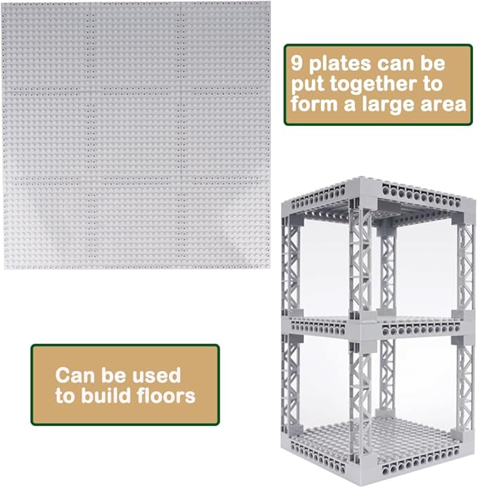 Brick 16x16 Plate 1/3 with Holes,Pins Suppor Pillar Classic Building Block Bulk Parts and Pieces Sets,Pixel Art Painting Base Compatible with 65803(Light Gray)