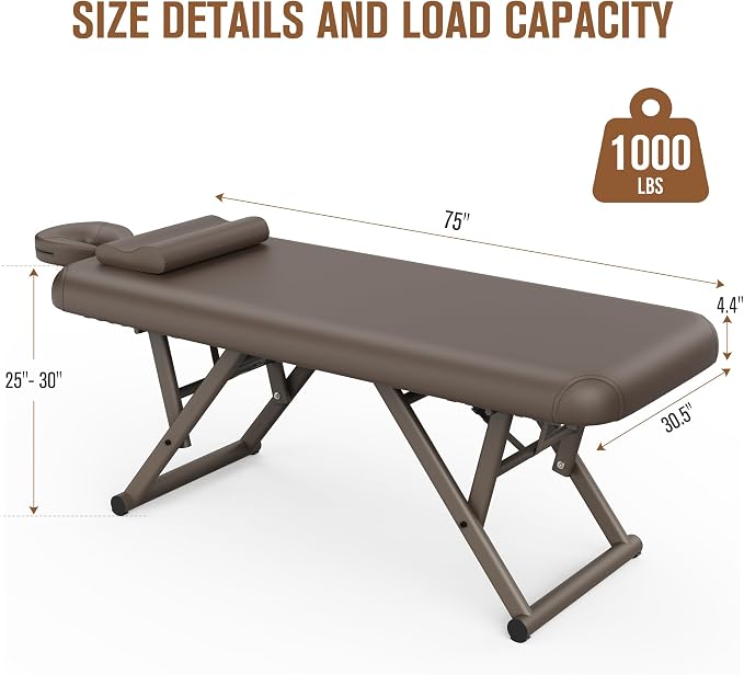 Olela Heavy Duty Stationary Massage Table - Adjustable Massage Table with Adjustable Height & Backrest, Spa Tables with PU Leather, C-Shaped Pillow and Sturdy Metal Frame Support Up to 1000LBS