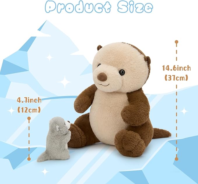 MaoGoLan 5pcs Otter Stuffed Animal - 14.5" Mommy Sea Otter Plush with Babies Inside, Soft Cute Stuffed Otter Plushies Toy Gift for Kids Boys Girls