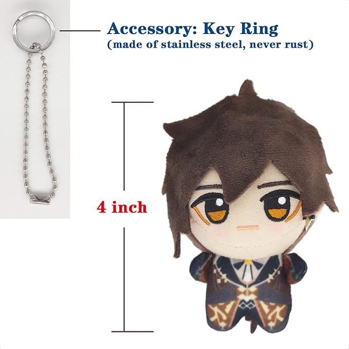 KOOLIYA Small Size Genshin Impact Figure Plush Doll - Zhongli (4 inch), Keychain Anime Figure Soft Stuffed Gift for Game Fans