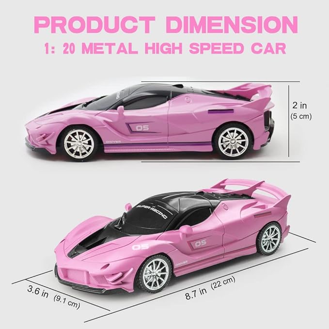 Remote Control Car, Pink RC Cars for Girls, Rechargeable RC Racing, Electric Power On Road High Speed Drift Model Vehicle Toy with Led Headlight, Birthday for Kids Age 3+