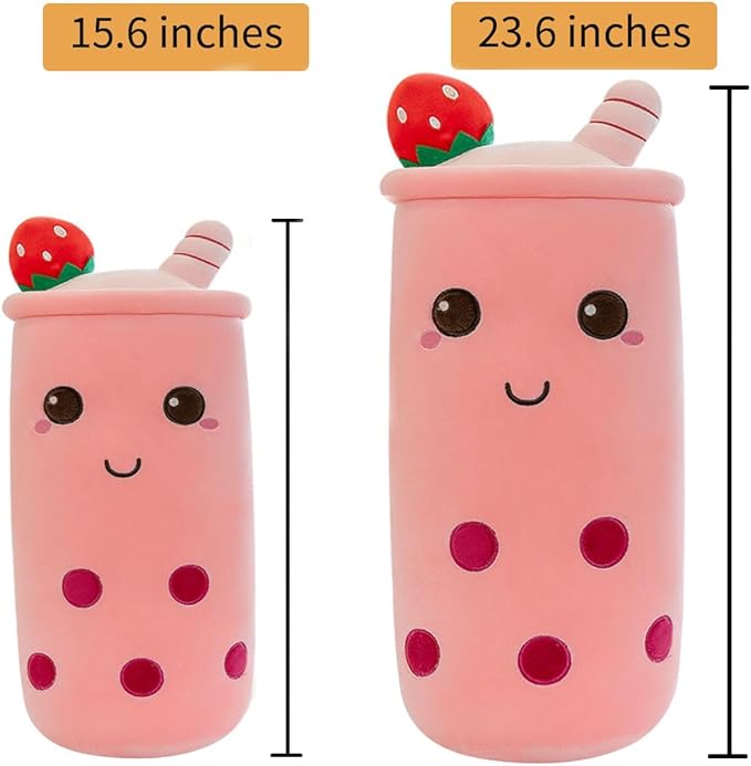 Boba Plush Stuffed Bubble Tea Pillow Soft Adorable Plushies Toys (Pink,15.6inches)