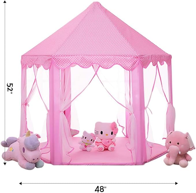 wilwolfer Princess Tent for Girls with Large Star Lights, Kids Play Tent Large Space Playhouse for Children Indoor Games, Gift Toy for Kids Girls & Boys