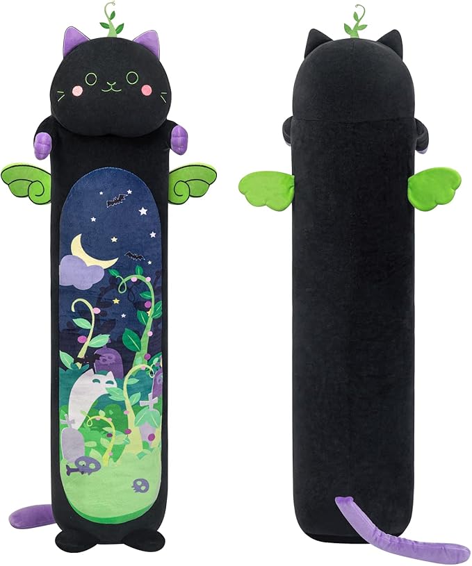 Long Cat Plush 5 Sizes, 120% Extra Filling Giant Plushness Kids Body Pillow, Kawaii Cute Black Cat Stuffed Animals Plushies, Big Long Body Pillow Black Cat Plush Gift for Girls 36”