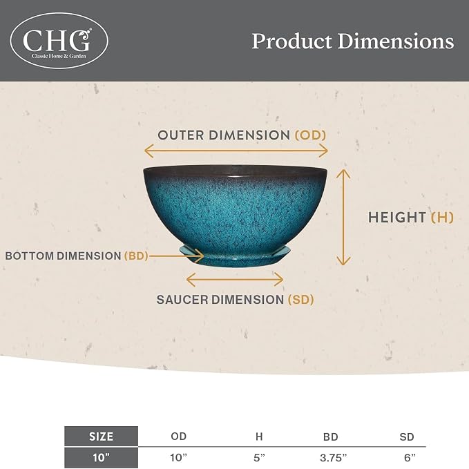 Classic Home and Garden Rosie Modern Planter w/Drainage - Contemporary Planter Bowls - Shallow Round Vases for Small Plants - Versatile Indoor & Outdoor Pots (10” Patina Copper)