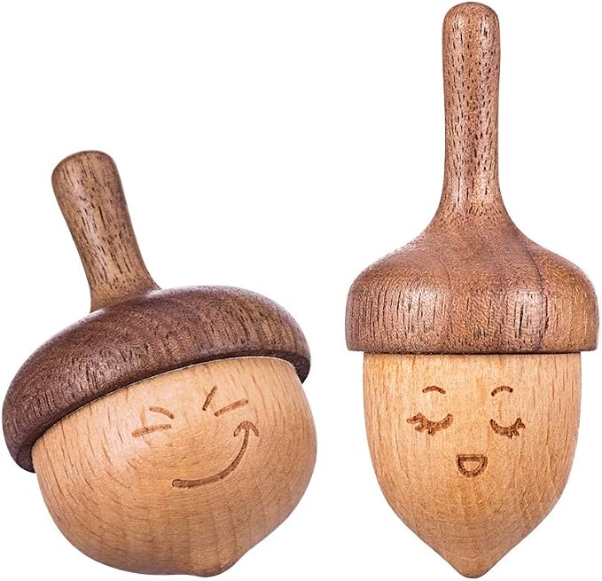 AhfuLife Wooden Spinning Top, Forever Spinning Top with Cute Facial Expression, Wood Physics Relaxation Handmade Gift (Pack of 2)