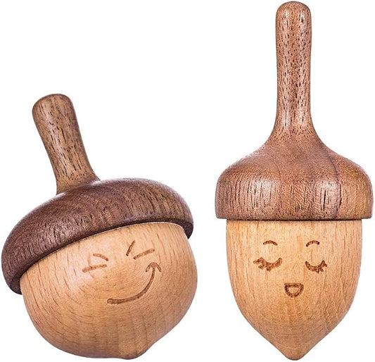 AhfuLife Wooden Spinning Top, Forever Spinning Top with Cute Facial Expression, Wood Physics Relaxation Handmade Gift (Pack of 2)