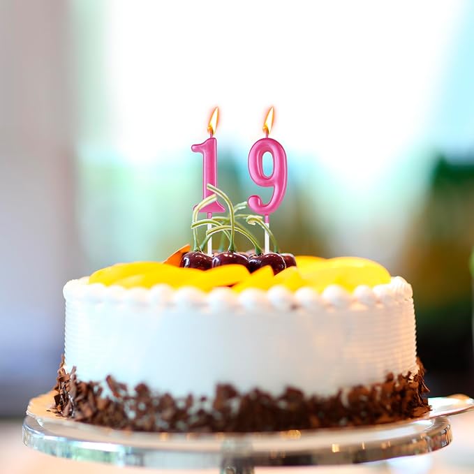 Beanlieve Pink Numeral Birthday Candles - Cake Numeric Candles Number 0 1 2 3 4 5 6 7 8 9,Used for Cake Decoration on Birthday Parties and Wedding Anniversary Celebrations(10 Pieces)