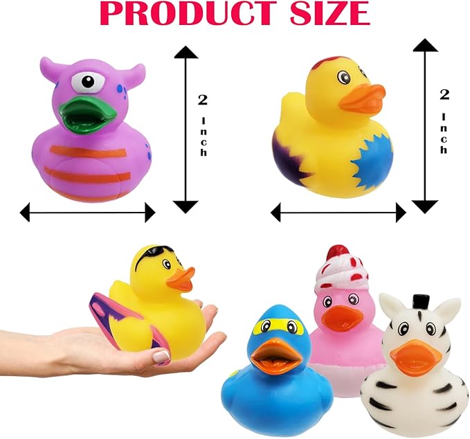 25-Pack Assortment Rubber Duck Toy Duckies for Kids, Bath Birthday Gifts Baby Showers Classroom Incentives, Summer Beach and Pool Activity, 2" (25-Pack)