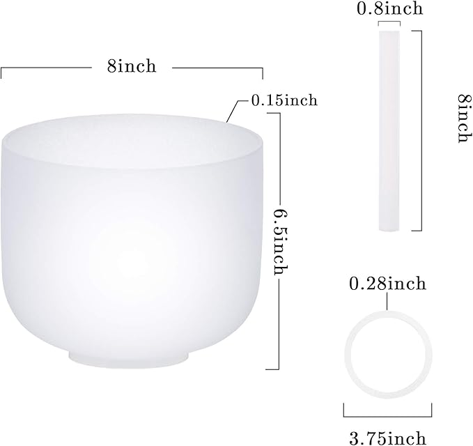 SOLSHINE Crystal Singing Bowl 8 Inches 512Hz C Note Root Chakra Frosted Quartz, With Free Crystal Forward And O-ring Sound Repairer
