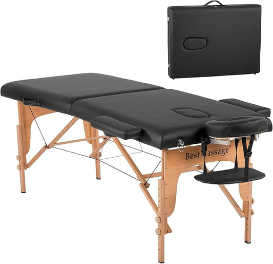 BestMassage Massage Bed Portable Massage Table 28 inch Wide Lash Bed Height Adjustable PU Leather 2 Folding with Oxford Bag for Spa Footmassage Facial CareSpa Tattoo