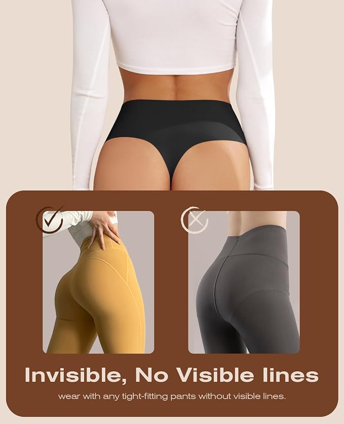 oshkang Thongs for Womens High Waisted Seamless for Women Underwear Sexy Breathable Panties 6 Pack