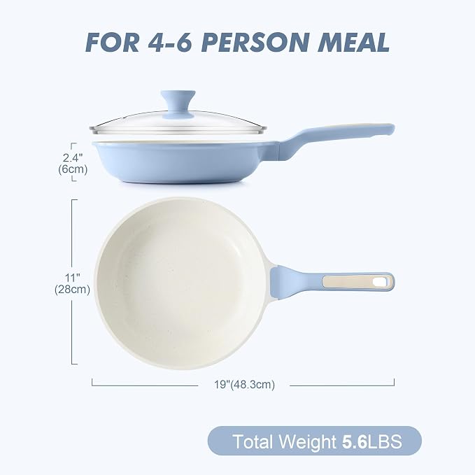 SENSARTE 11Inch Nonstick Ceramic Frying Pan with Lid, PFAS/PTFE Free, Blue | Ceramic Omelette Pan Skillet, Healthy Non-toxic Chef's Pan, Induction Compatible Pan, Heat Resistant Handle