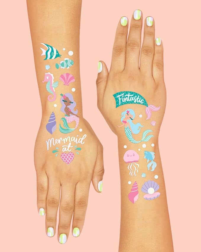 xo, Fetti Under The Sea Mermaid Temporary Tattoos - 56 Iridescent Foil Styles | Kids Birthday Party Supplies, Sea Creatures Favors, Ocean Animal, Underwater Arts and Crafts, Boys + Girls Activity