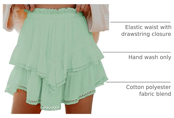 Flowy Shorts for Women Casual Boho Ruffle Tiered Skorts High Waist Mini Skirts Golf Tennis Crochet Shorts