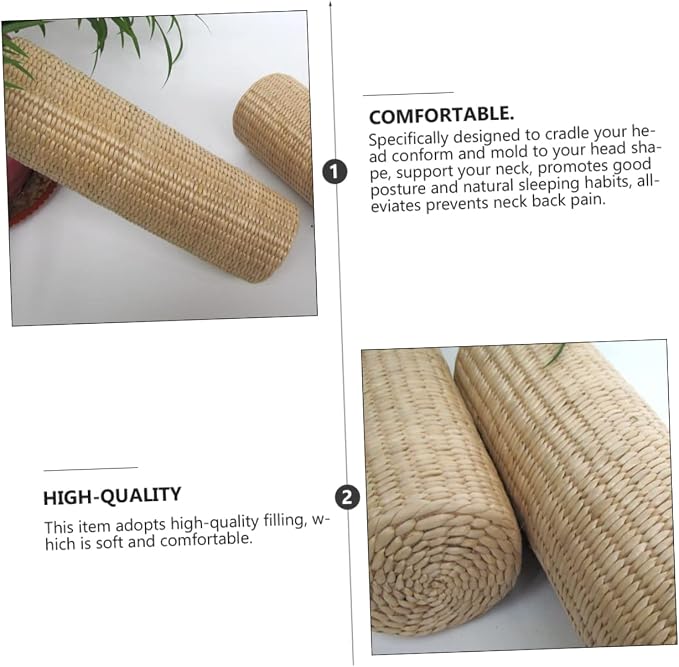 Homoyoyo 1pc Straw Cervical Pillow Neck Pillows for Travel Yoga Memory Bolster Pillow Sleeping Pillow Natural, 30x9cm, Beige