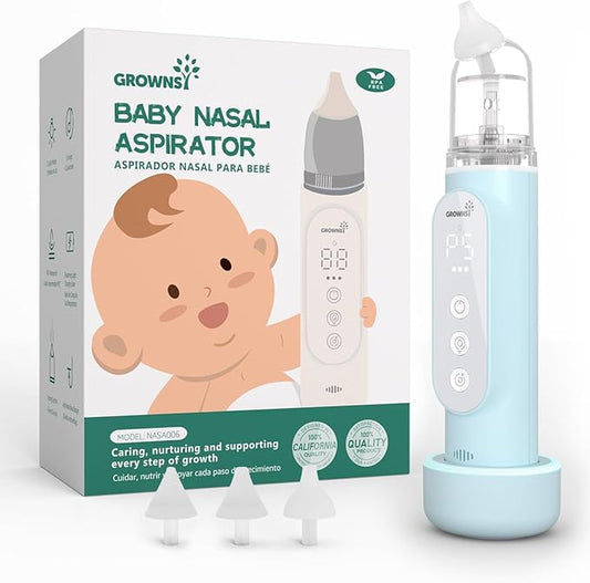 GROWNSY Nasal Aspirator for Baby, Upgraded 5 Suction Levels Baby Nose Sucker, IPX7 Waterproof Electric Nose Suction for Baby, Booger Sucker for Toddlers with Music & Light Functions (Blue)