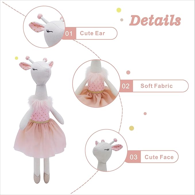 Giraffe Stuffed Animals for Girls,15.7" Pink Deer Plushies with Lace Skirt,Cute Stuffed Animal for Girls