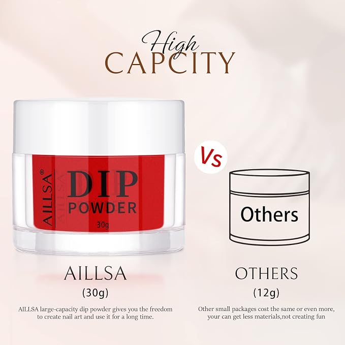 AILLSA Classic Red Dip Powder for Valentine's Day, 1 Oz | Nail Art for Starter Manicure Salon DIY at Home, Fall Winter Colors Long Lasting French Manicure