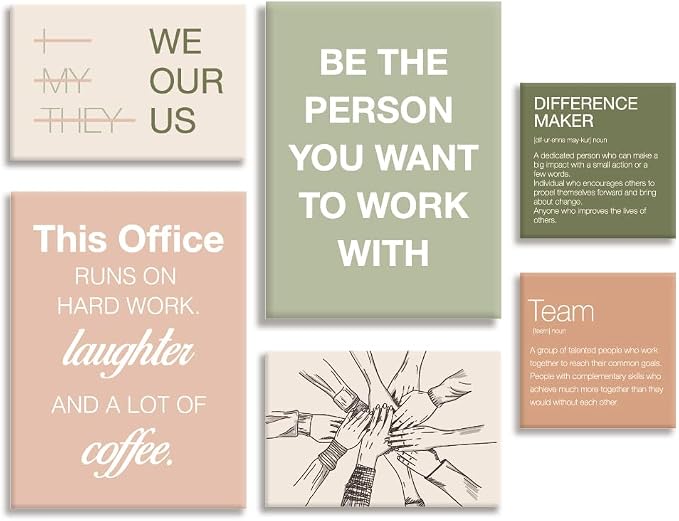 YEOION Motivational Office Wall Art Set of 6,Teamwork Canvas Frame Artwork | Team Work Wall Art for Office Workplace School Offices/Work Office Decor Aesthetic