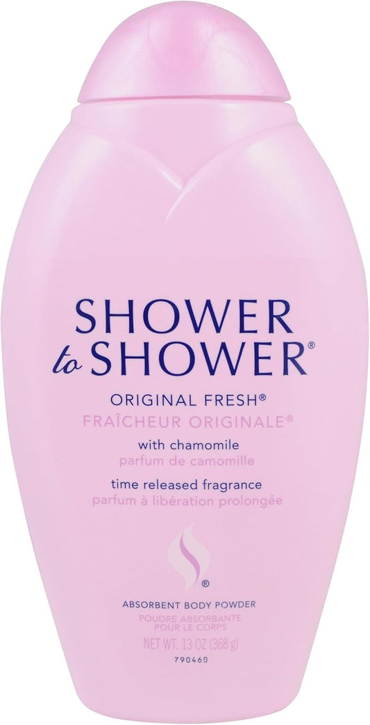 Shower to Shower Morning Fresh Body Powder with Chamomile for Men & Women, Talc Free, Sweat Absorbing, Prevents Chafing & Odor, Deodorizing All Over Body Powder for Long Lasting Freshness, 13 OZ