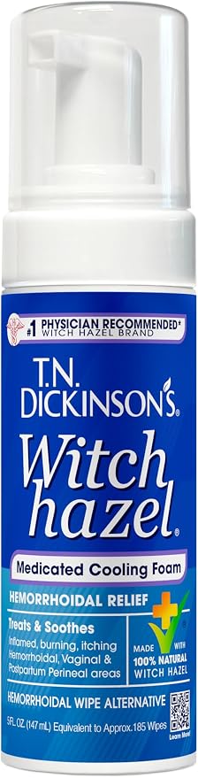 T.N. Dickinson's Medicated Cooling Foam with Witch Hazel | Hemorrhoid Treatment & Postpartum Relief | Feminine & Rectal Care | Aloe-Infused | 5 Fl Oz