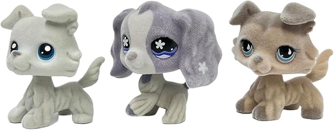 3pcs/Set Custom Flocked Pet Shop Toys Short Hair Cat Kitten Collie Great Dane Cocker Spaniel Dachshund Puppy Dog OOAK Compatible with LPS (#363 and #672 and # 893)