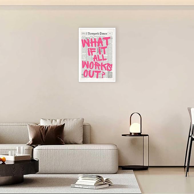 Drimiler Retro Newspaper Pink Font Poster What If It All Works Out Canvas Wall Art Positive Affirming Quote Minimalist Prints Painting For Home Bedroom Dorm Wall Decor 24x36in Unframed