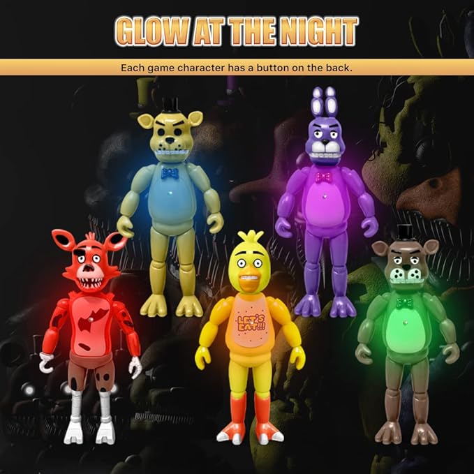 Action Figures Set, 5 Pcs Action Figures Toys, 5.5 Inches Movable Joints Collectible Toys Set with Light for Toys Dolls Gifts Cake Toppers