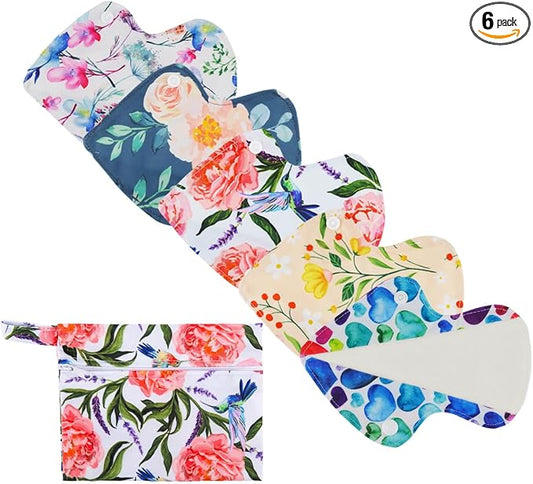 5 Thong Panty Liners 1 Wet Bag Cloth Menstrual Pads Sanitary Reusable Washable (Hummingbirds Pack White)
