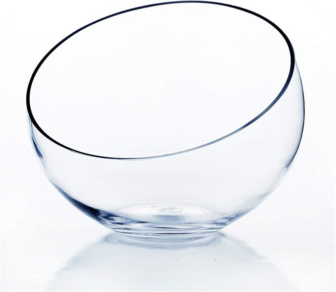 WGV Slant Cut Bowl Glass Vase, Width 11", Height 9.5", Clear Terrarium, Candy Dish, Fruit Jar, Floral Container for Wedding Party Event, Home Office Decor, 1 Piece
