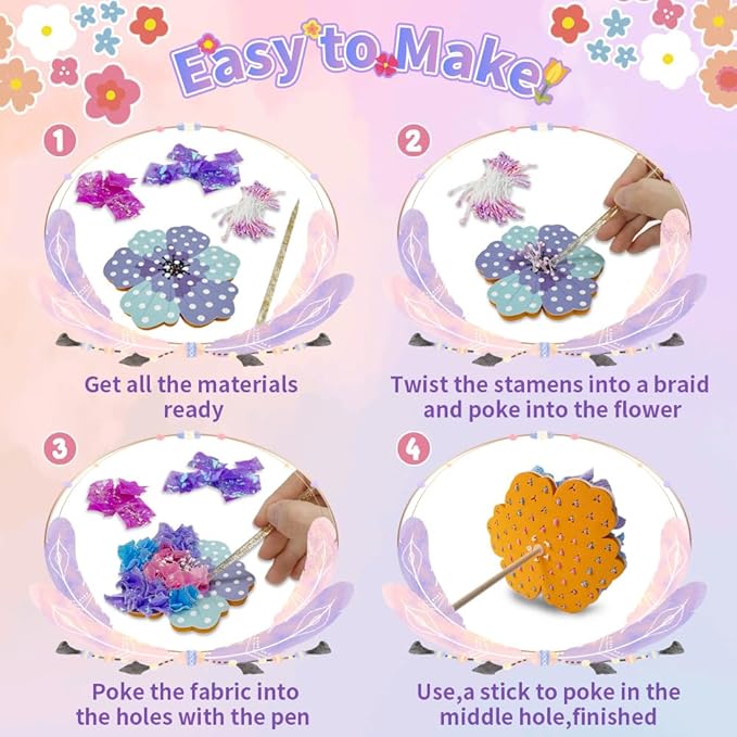 RAJRNED Poke-in Fun Flower Bouquet, Arts and Crafts for Girls with 8 Flowers & 2 Butterflies, DIY Craft Kits, Creative Activity, Gifts for Girls & Boys Ages 4-12