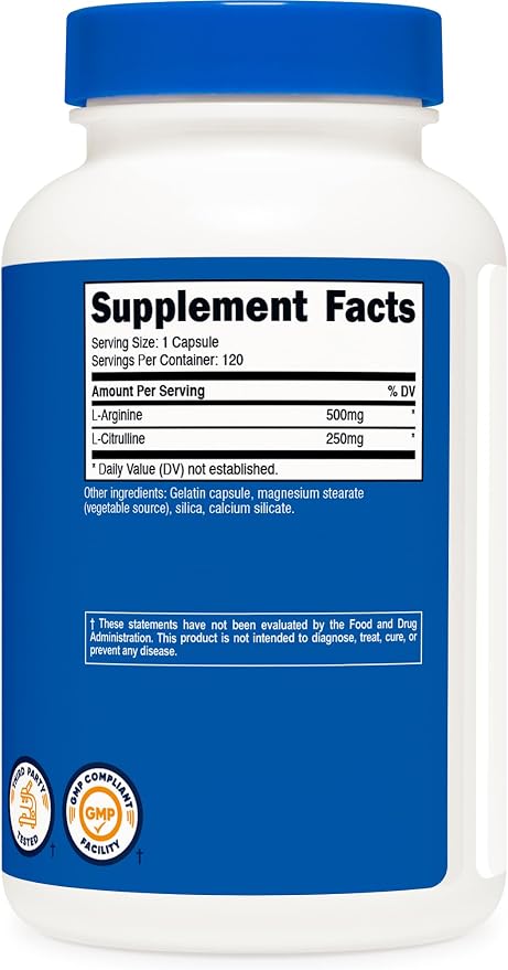 Nutricost L-Arginine L-Citrulline Complex 750mg, 120 Capsules - Non-GMO