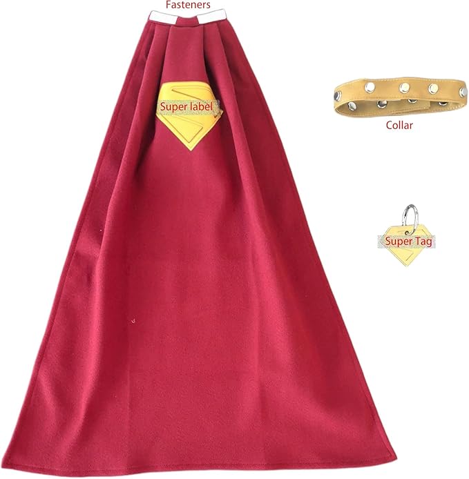 Superhero Dog Power Cape Cosplay Set with Collar and Tag Complete Set (one size-3pcs