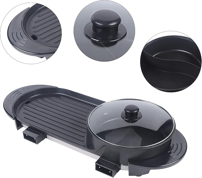 Non-stick Hot Pot with Grill, 2200W Shabu Shabu Hot Pot Korean BBQ Grill, Indoor Electric Hotpot and Grill Combo, Independent Temperature Control for Family and Friends Gathering(2-12 People)
