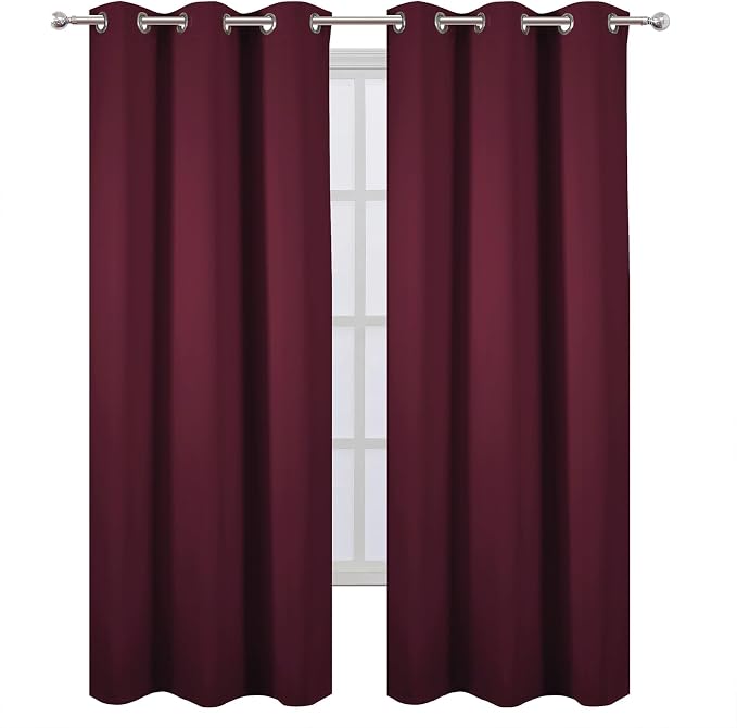 LEMOMO Burgundy Red Blackout Curtains 34 x 84 Inch Length/Set of 2 Curtain Panels/Thermal Insulated Room Darkening Blackout Curtains for Bedroom