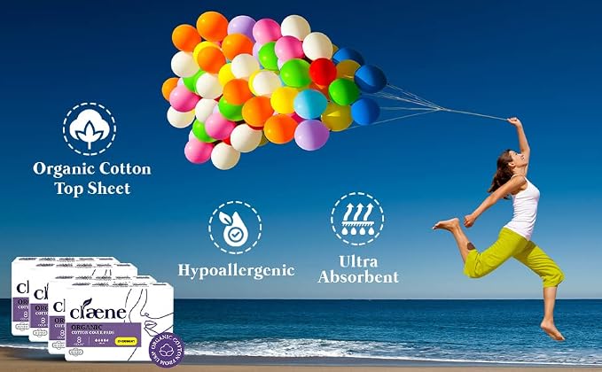 Claene Organic Cotton Cover Pads, Cruelty-Free, Menstrual Overnight Sanitary Pads for Women, Unscented, Breathable, Vegan, Organic Pads, Natural Sanitary Napkins with Wings(Overnight, 32 Count)