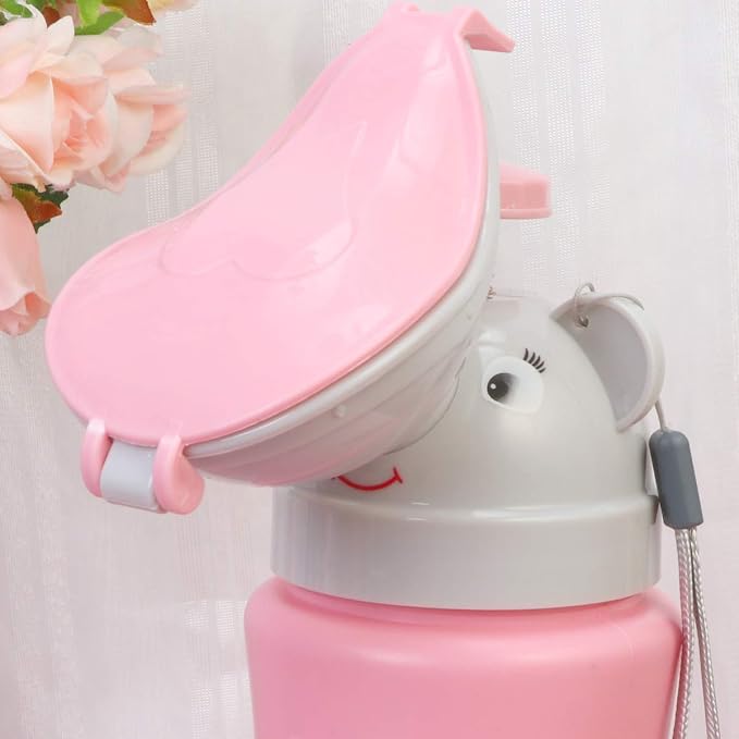 Toddmomy Portable Car Urinal for Girls Kids Travel Pee Bottle Leak-Proof Emergency Potty Training Tool 5.11X3.14X8.66In Cartoon Design