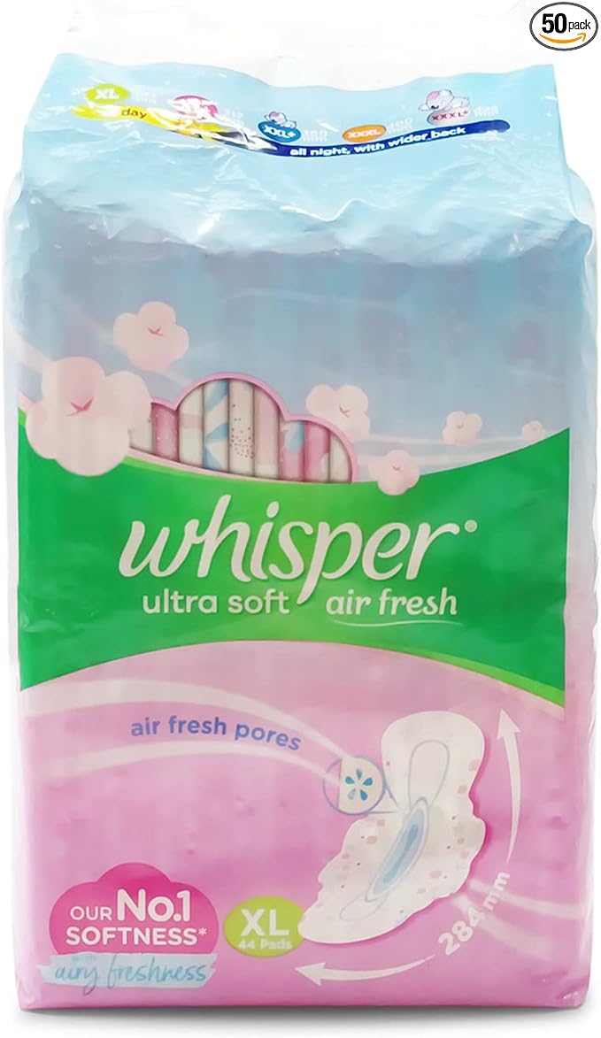Whisper Ultra Soft 2X Softer Sanitary Pads - 50 Count Extra Large (XL)