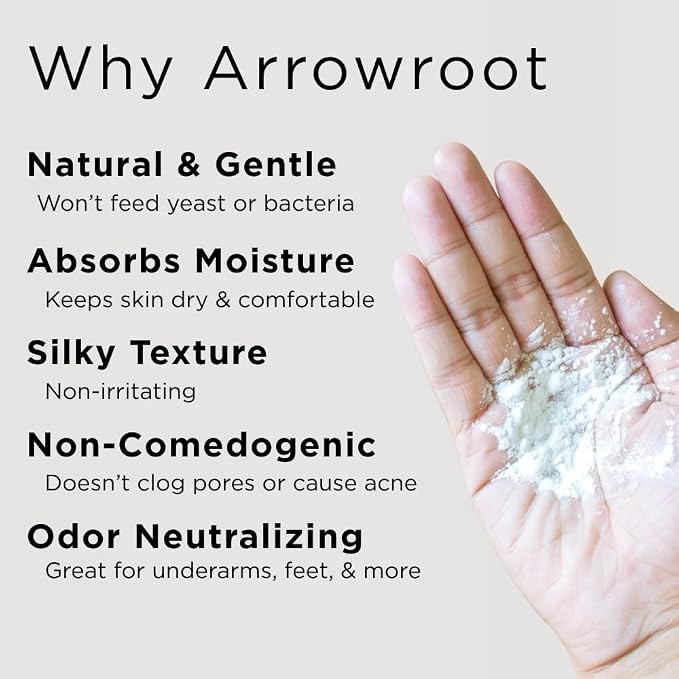 100% Natural Unscented Body Powder Refill Talc & Cornstarch Free, Feet, Butt, Underarms, Absorbs Odor/Sweat Prevents Chafing, Multi-use, Deodorant, Arrowroot