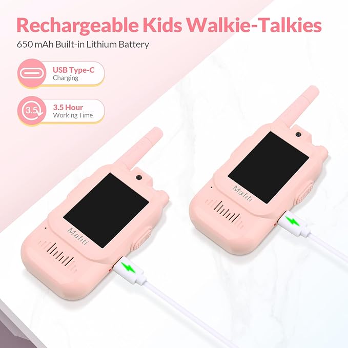 Mafiti Video Walkie Talkies for Kids 2 Pack Rechargeable Birthday Gift Toddler Toys for 3 4 5 6 7 8 Year Old Boys Girls 1000 Feets Long Range Indoor Outdoor Play(Pink+Pink)