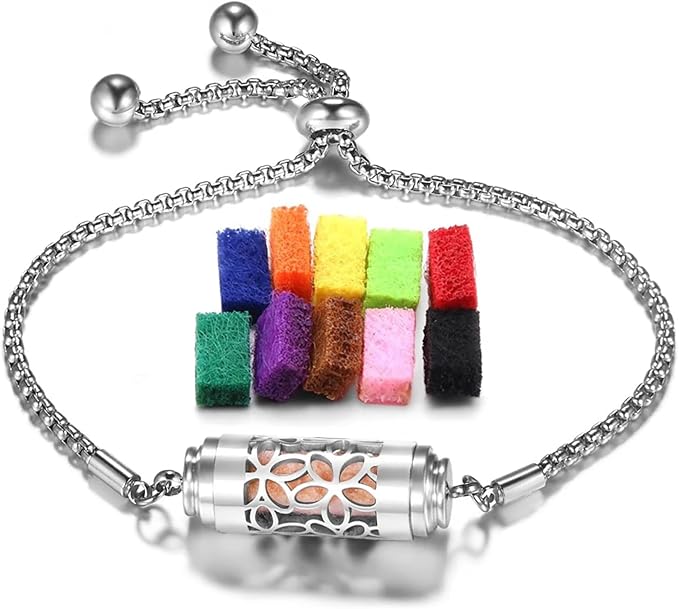 Essential Oil Bracelet,Essential Oil Diffuser Bracelet Stainless Steel Aromatherapy Locket Adjustable Diffuser Bracelet Unisex (Stretch-G)
