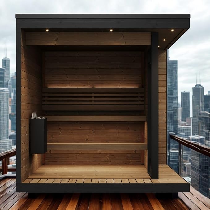GL6 Outdoor Sauna Kit, Garden Luxury-Series Outdoor DIY Sauna Kit, Thermo-Spruce, up to 6 Persons Bundles (Sauna Heater and Sauna Stones Included) (Drop 9 WiFi - Mirror)
