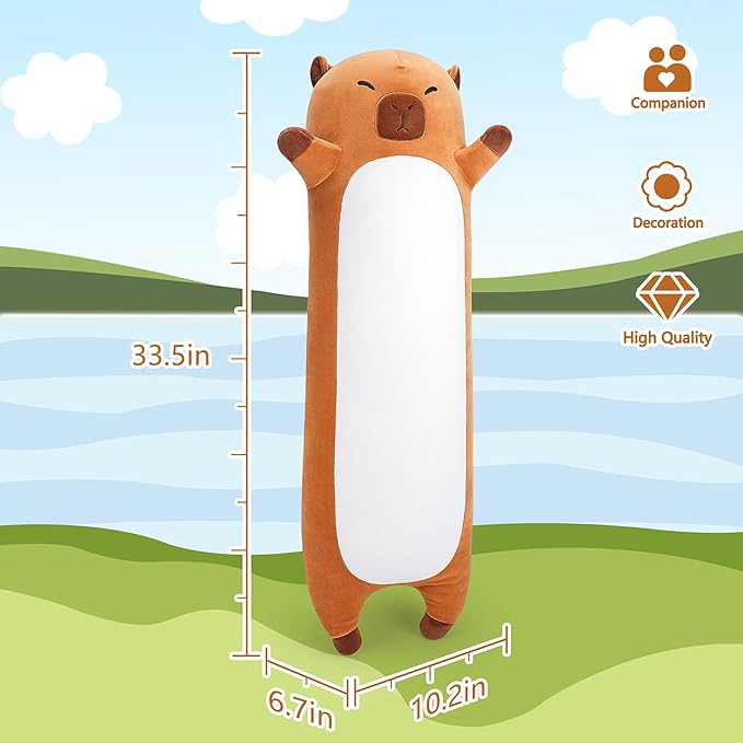 Large Capybara Stuffed Animal,33.5” Long Capybara Plush,Cute Plushies Animal Body Pillow,Kawaii Big Plush Toy Animals Gifts,Animals Sleeping Hugging Pillow Cushion for Kids Adults Birthday