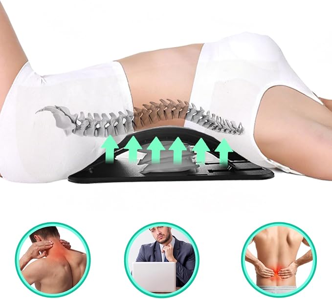Back Stretcher, Inflatable Lumbar Support for Lower Back Muscle Relief, Stepless Adjustable Height Up to 3.9 Inch with 10mm Detachable Cushion, Acupressure for Yoga Pilates Home Office Muscle Relax